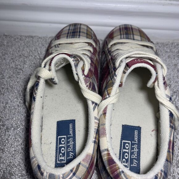Polo Ralph Lauren Shoes Harold Canvas Madras Plaid Red/White Sneakers Size 9D - Picture 7 of 9